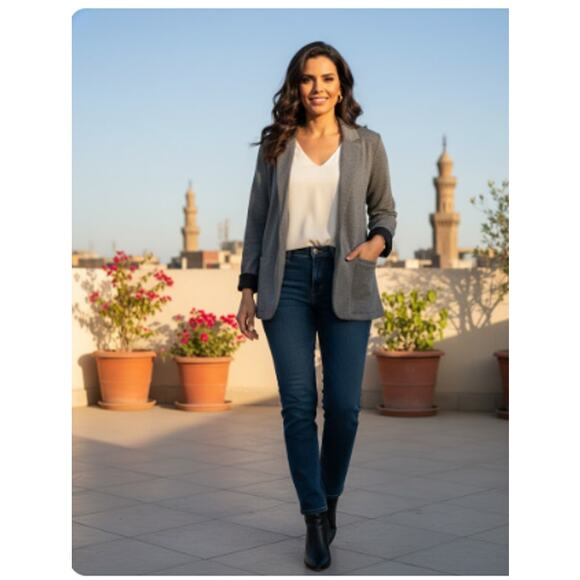 Skies Are Blue Jackets & Blazers - Skies Are Blue Chevron Herringbone Blazer | Size L | Gray & Black